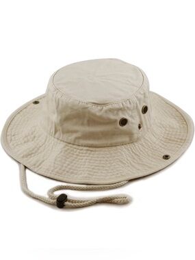 The Hat Depot Cotton Stone-Washed Safari Wide Brim bucket hat khaki